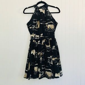 Zara navy halter dress with polo/golf pattern